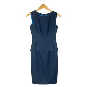 Tahari Women's Navy Blue Lined Sleeveless Peplum Sheath Dress US 2